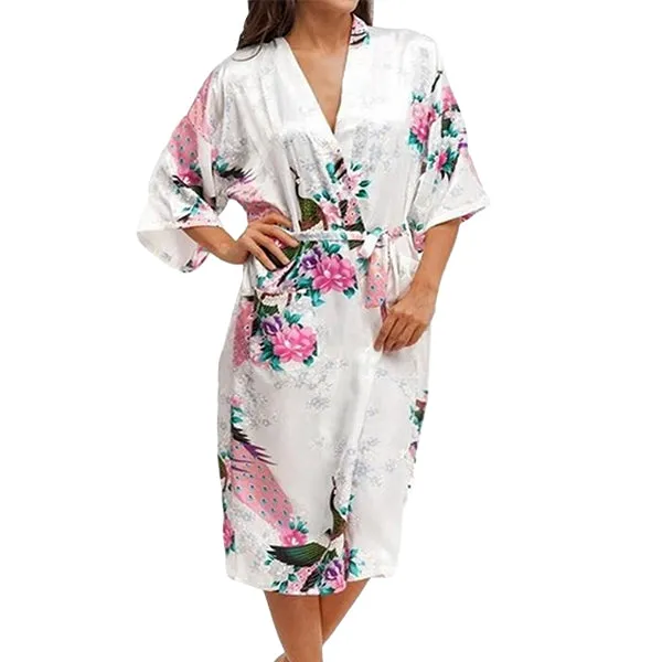 Floral Bride & Bridesmaid Robes, Womens & Child Sizes, Satin Feel, Mid-Length