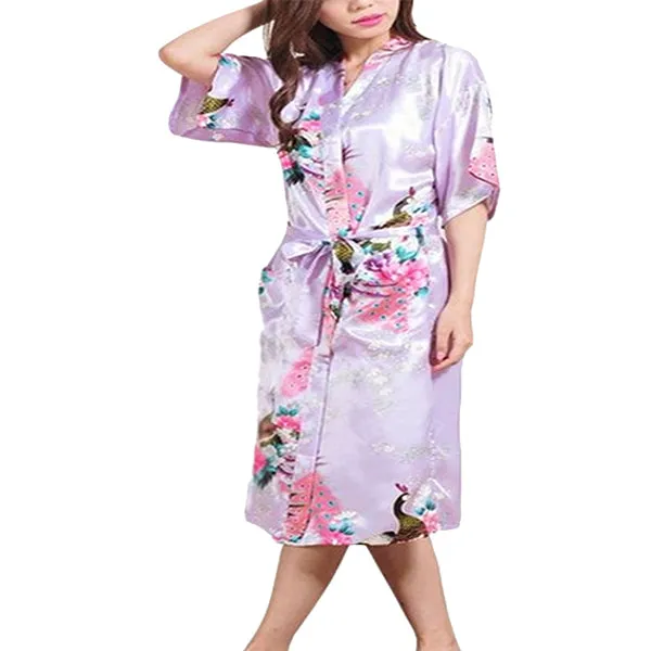 Floral Bride & Bridesmaid Robes, Womens & Child Sizes, Satin Feel, Mid-Length