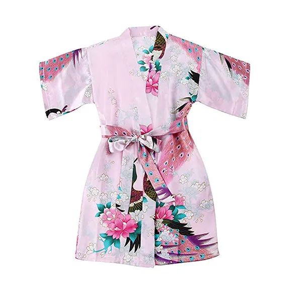 Floral Bride & Bridesmaid Robes, Womens & Child Sizes, Satin Feel, Mid-Length