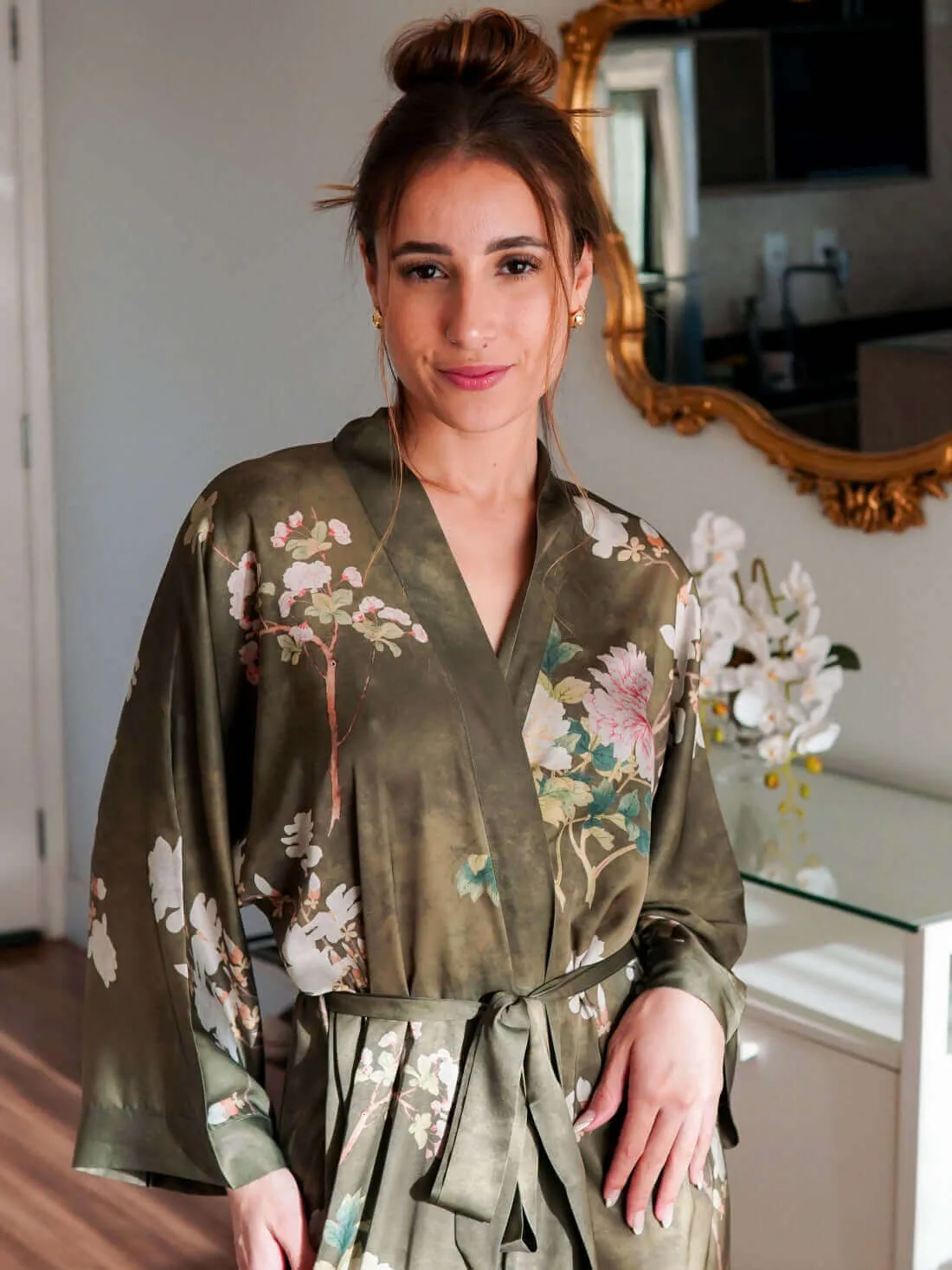 Floral Olive Kimono Robe