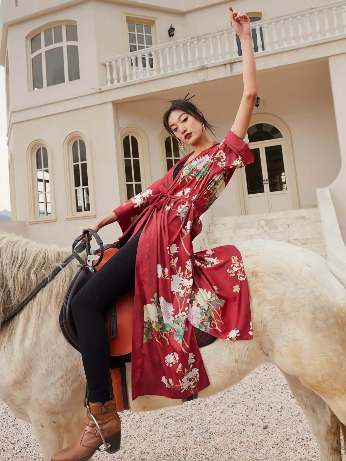 Floral Red Kimono Robe