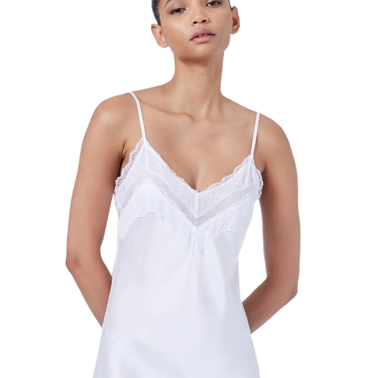 Ginia Silk Skylar Lace Chemise White