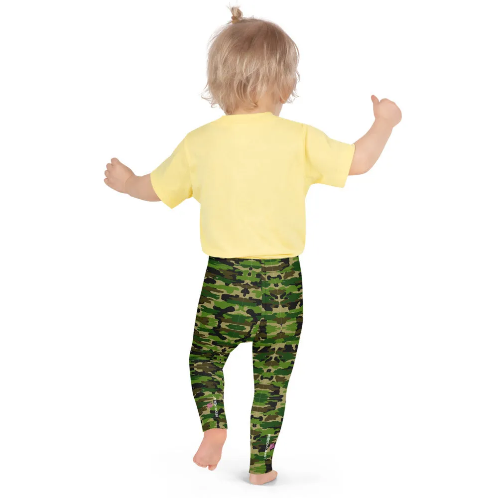 Green Camo Kid's Leggings, Army Military Camouflage Print Children's Tights-Made in USA/EU