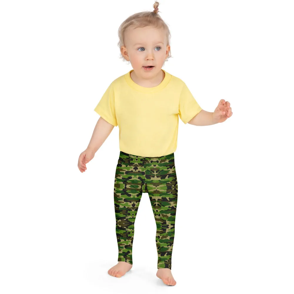 Green Camo Kid's Leggings, Army Military Camouflage Print Children's Tights-Made in USA/EU