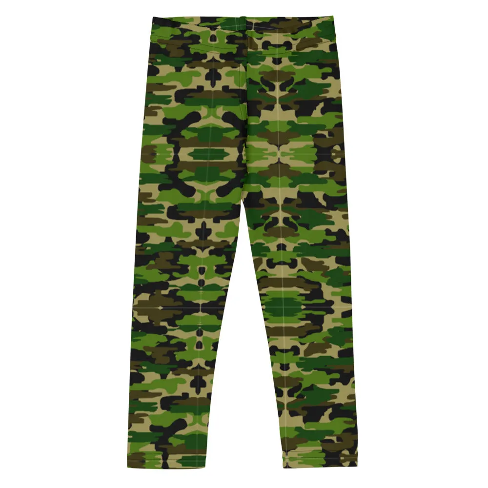 Green Camo Kid's Leggings, Army Military Camouflage Print Children's Tights-Made in USA/EU