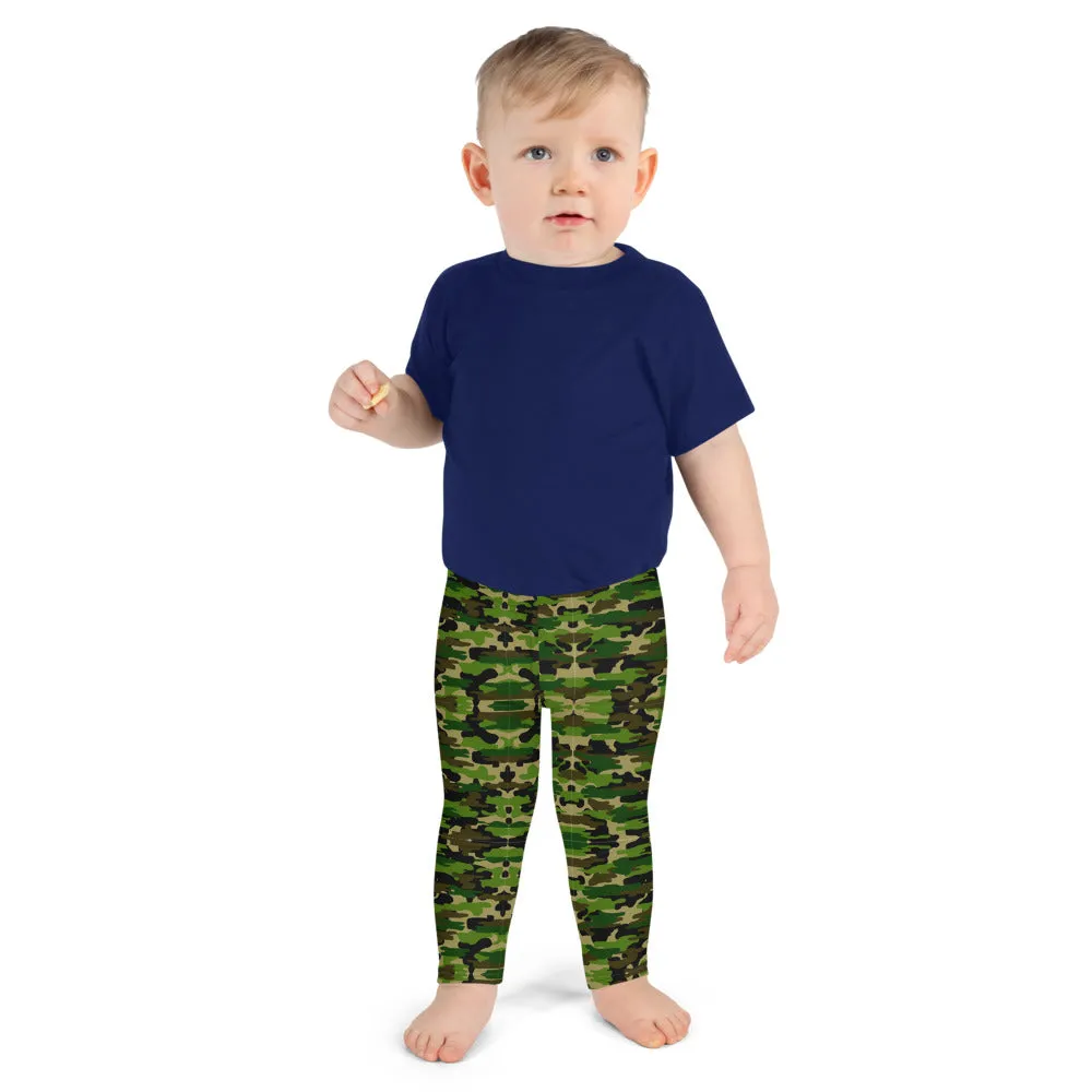 Green Camo Kid's Leggings, Army Military Camouflage Print Children's Tights-Made in USA/EU