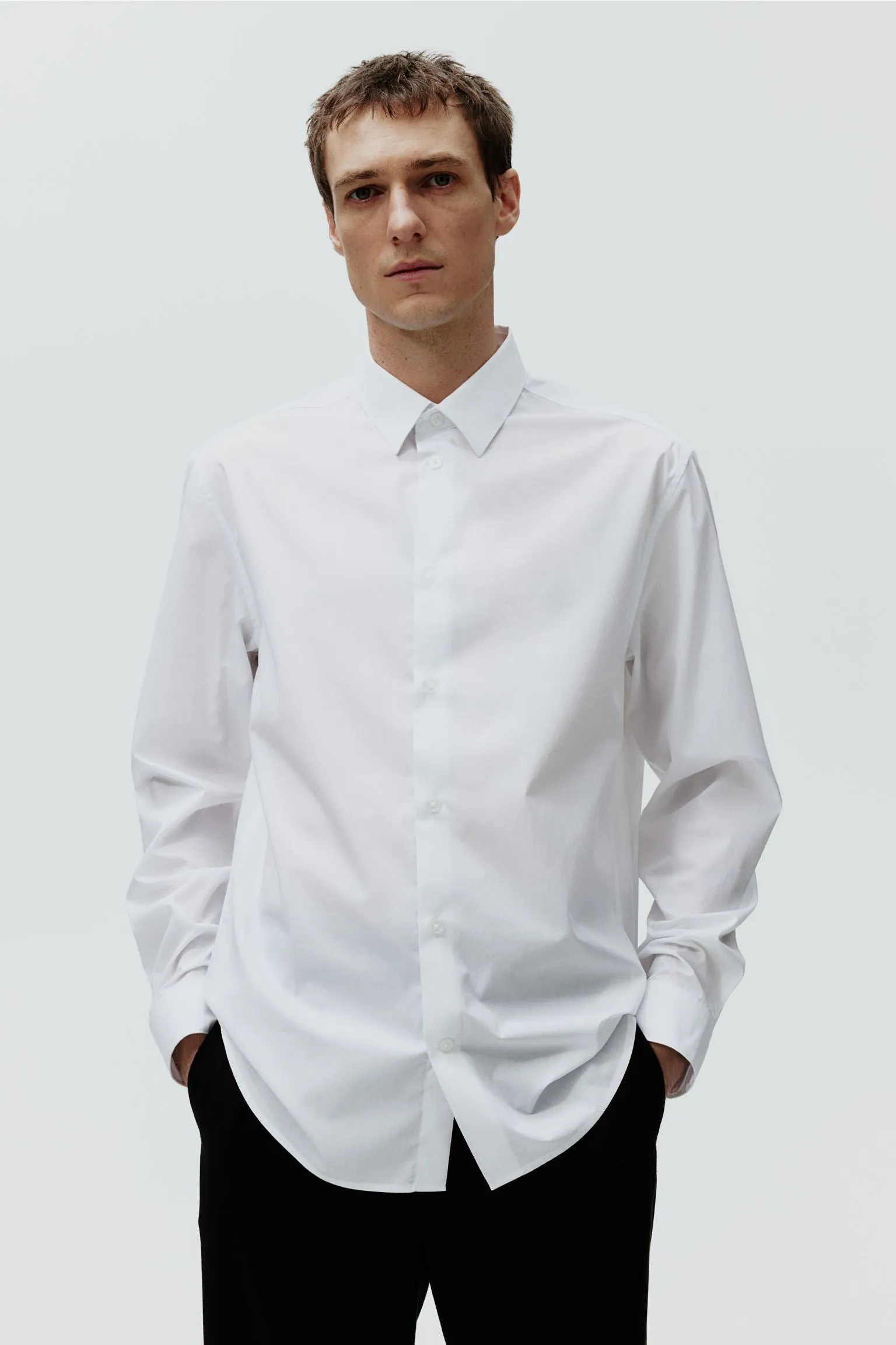 H&M Regular Fit Poplin Shirt, white