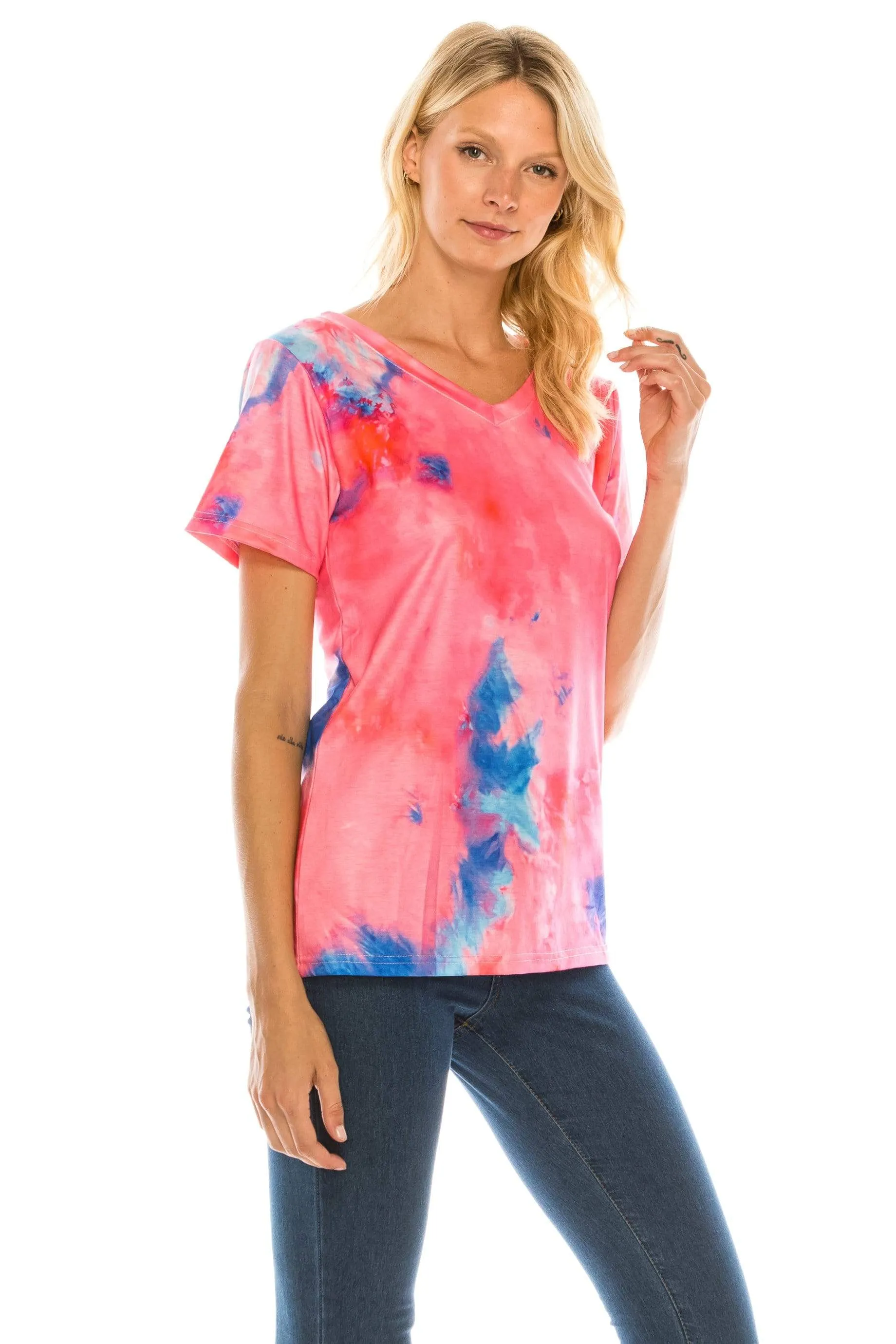 Haute Edition Women's V Neck Tie Dye Prints Tee