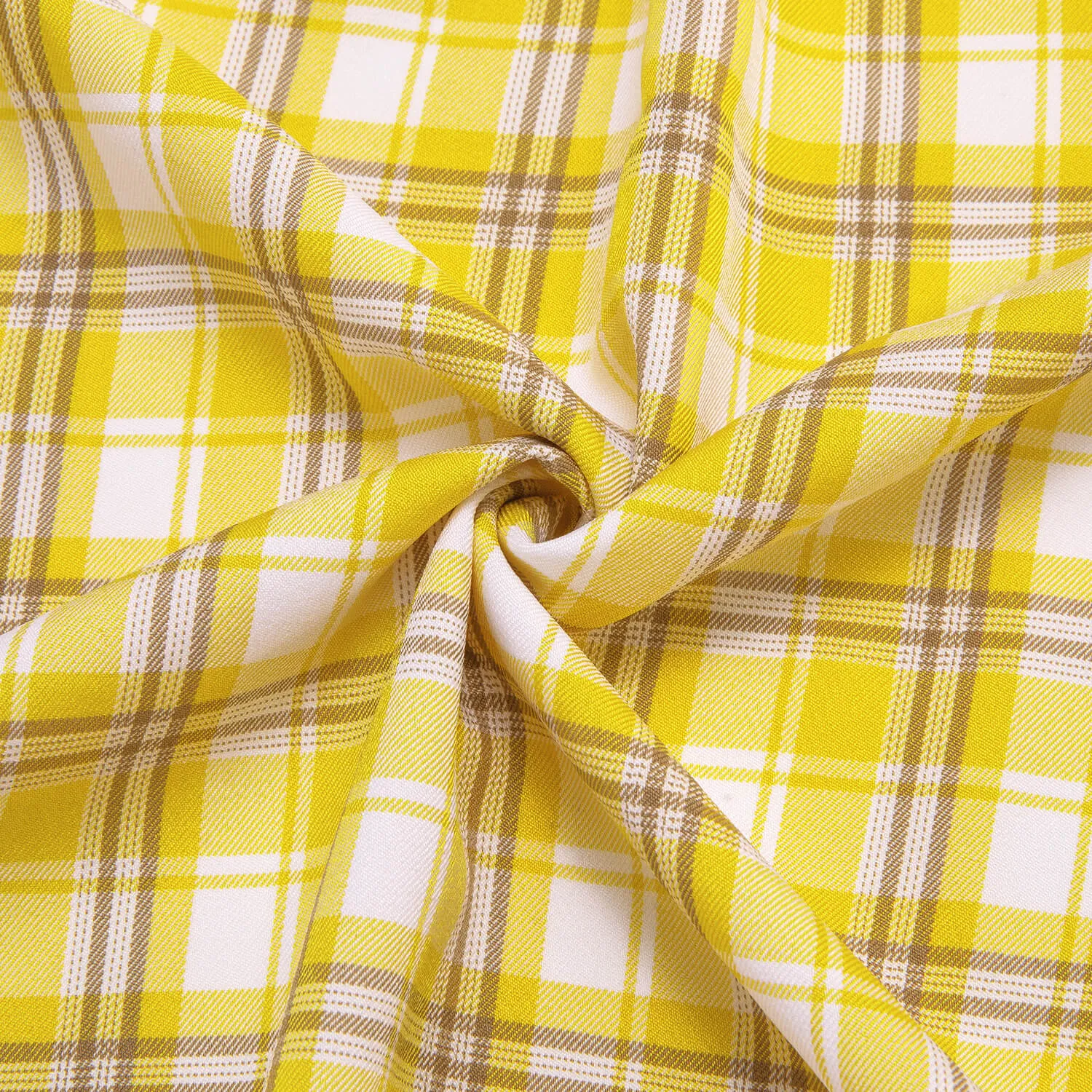 Hi-Tie Men's Shirt Yellow White Classic Plaid Silk Long Sleeve Shirt