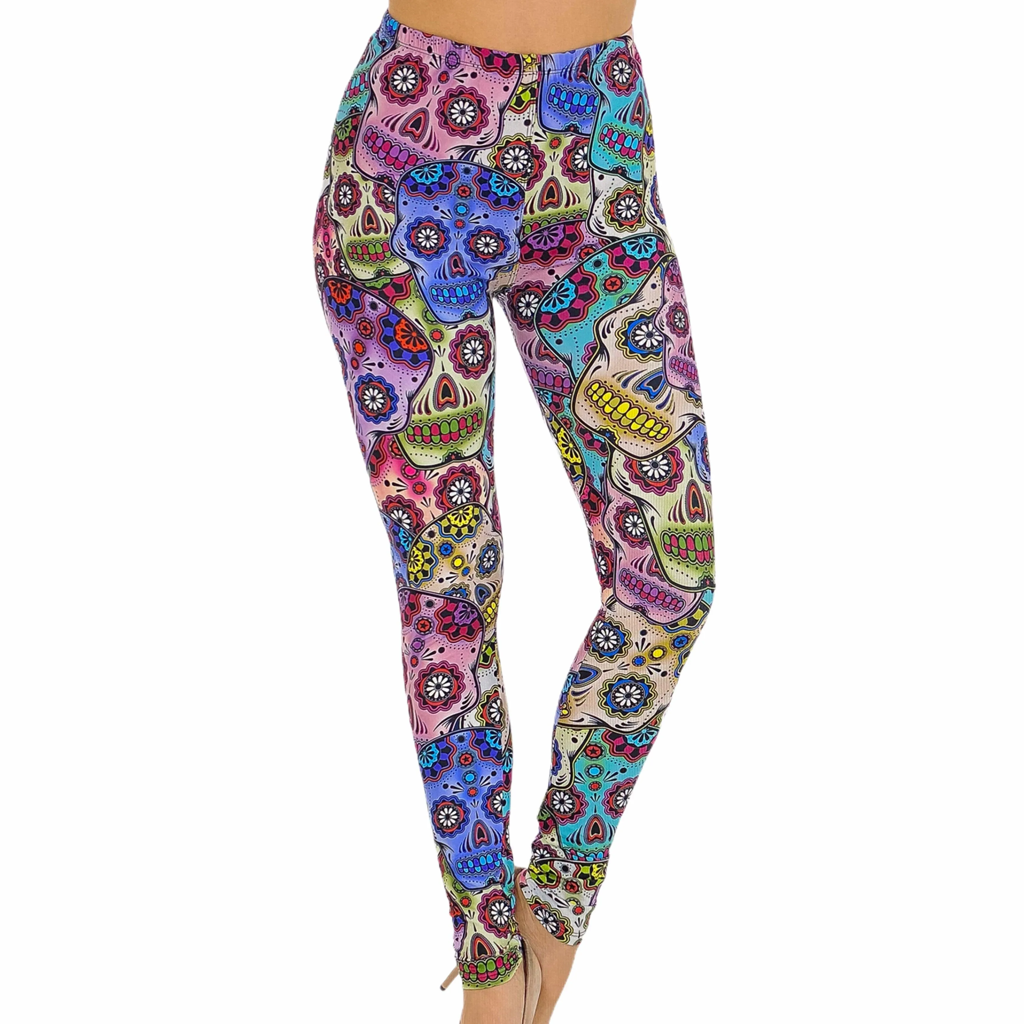 High Waist Colorful Skulls Ankle Leggings