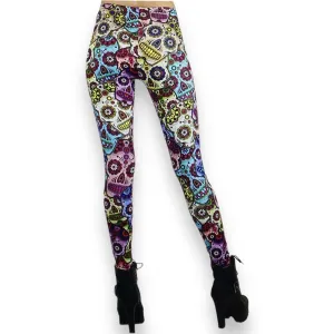 High Waist Colorful Skulls Ankle Leggings