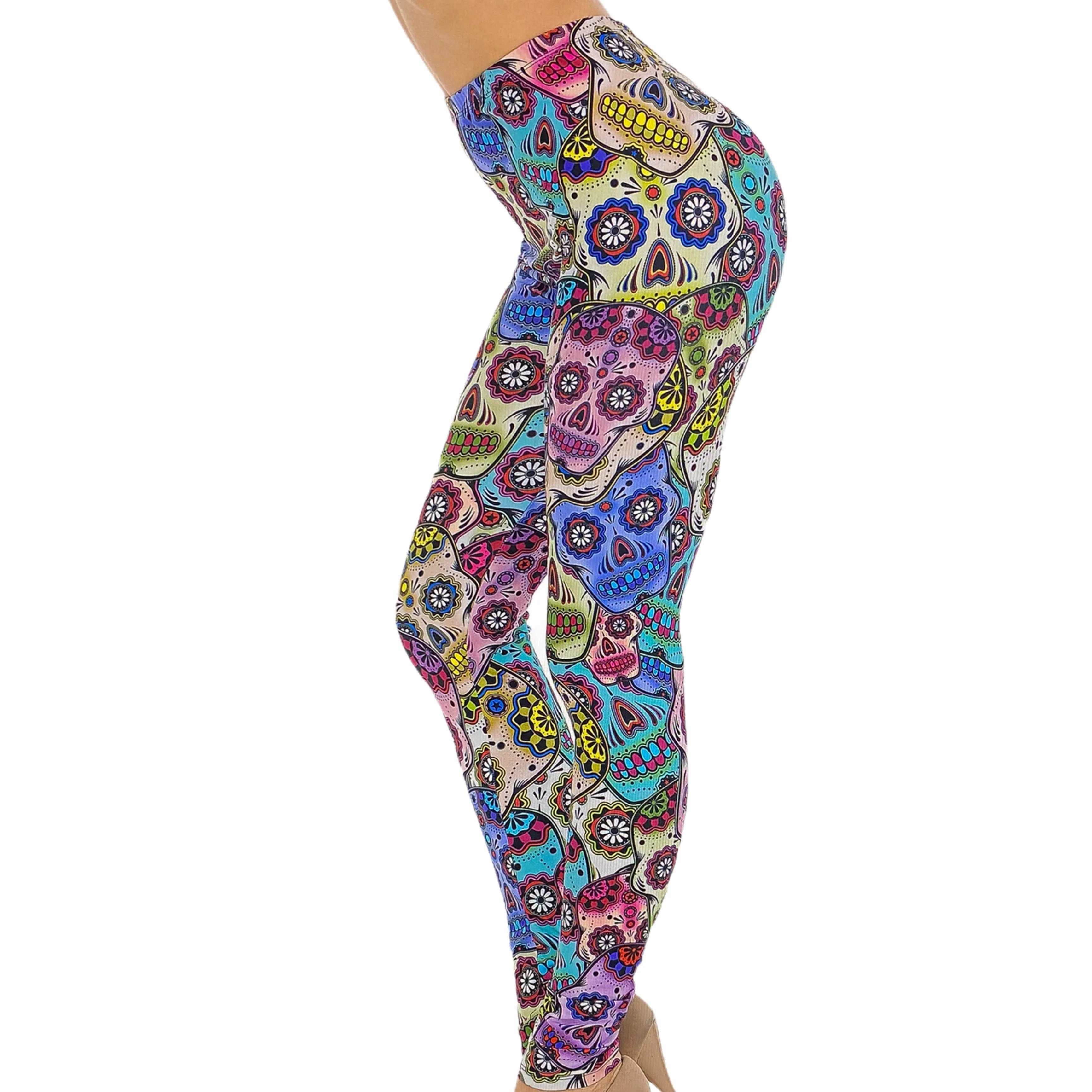 High Waist Colorful Skulls Ankle Leggings