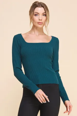 Kellen Square Neck Long Sleeve Sweater Ocean Depths