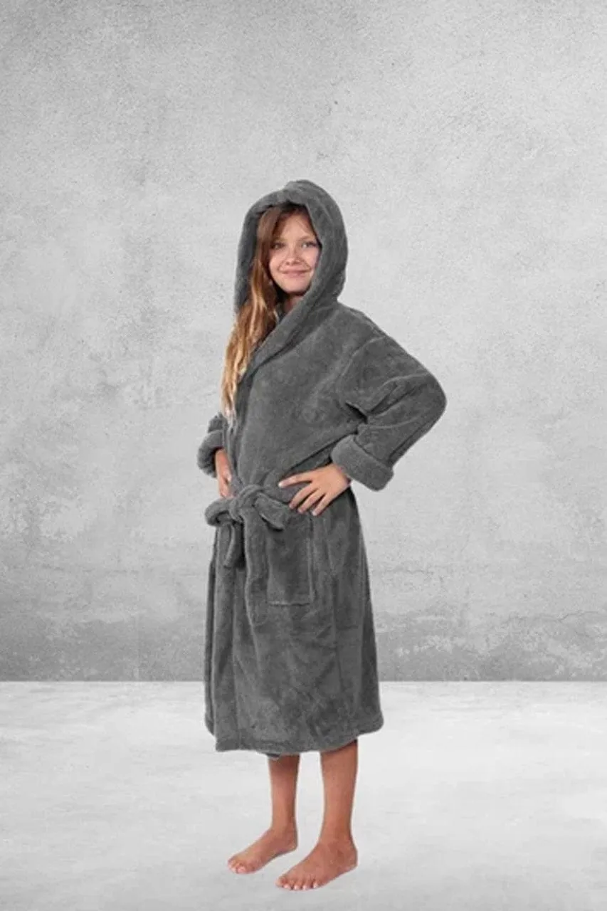 Kid's Fleece with Hooded Bathrobe, Warmth & Cozy, Soft & fast dry, (Charcoal)