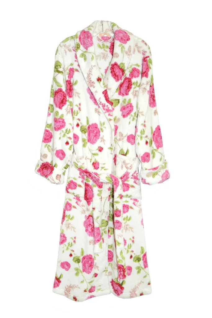 La Cera Floral Plush Fleece Bath Robe