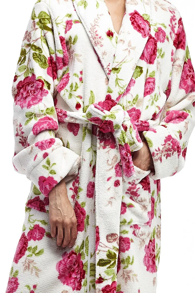 La Cera Floral Plush Fleece Bath Robe