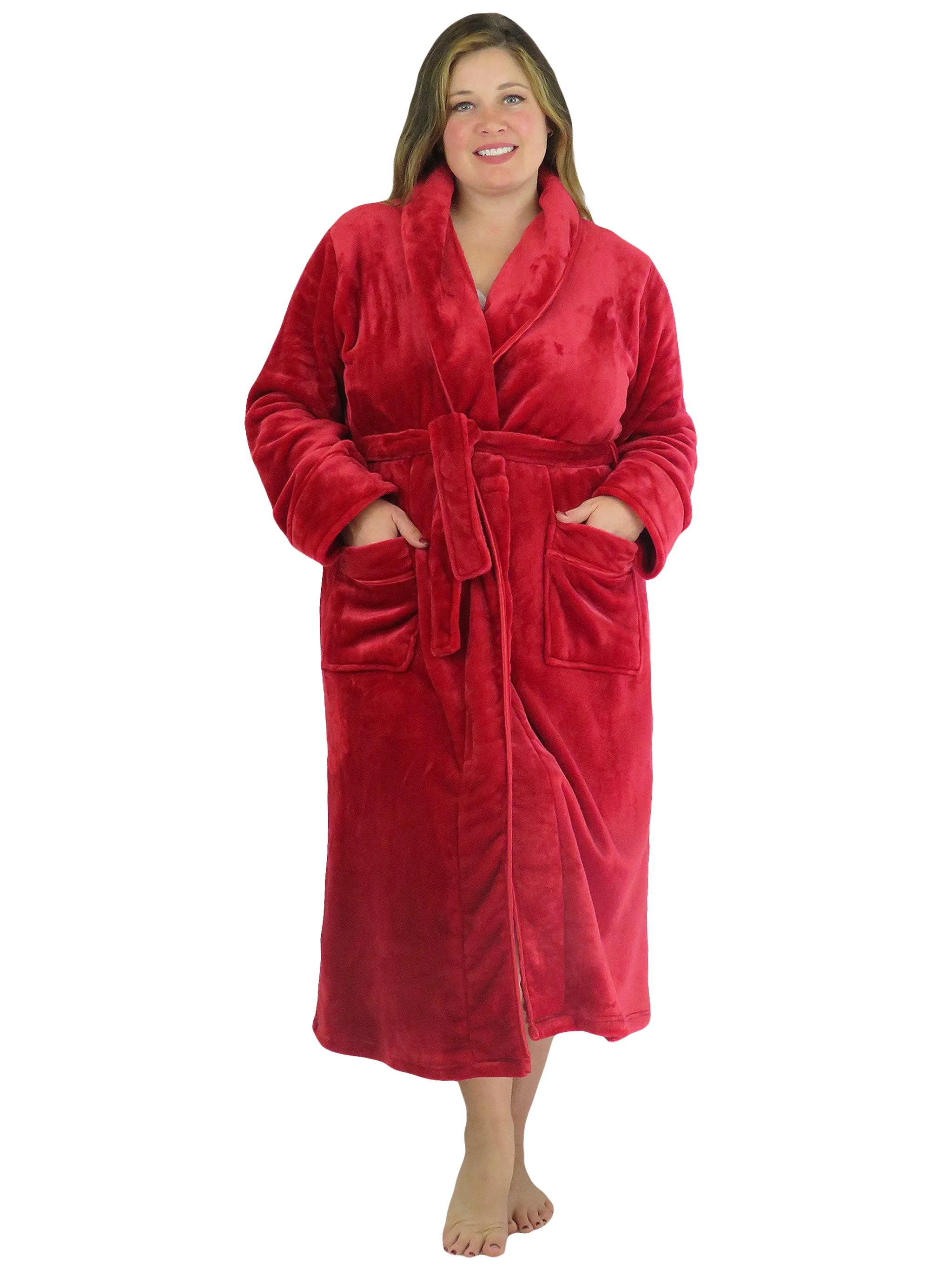 La Cera Plush Fleece Long Robe - Plus Size