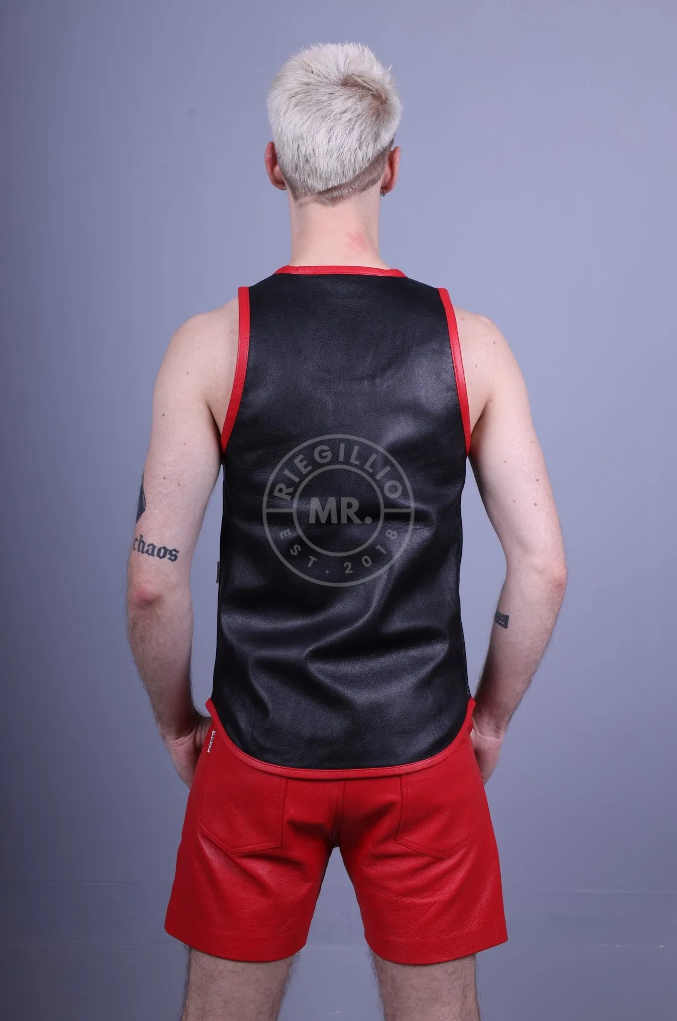 Leather Tank Top - Red Piping