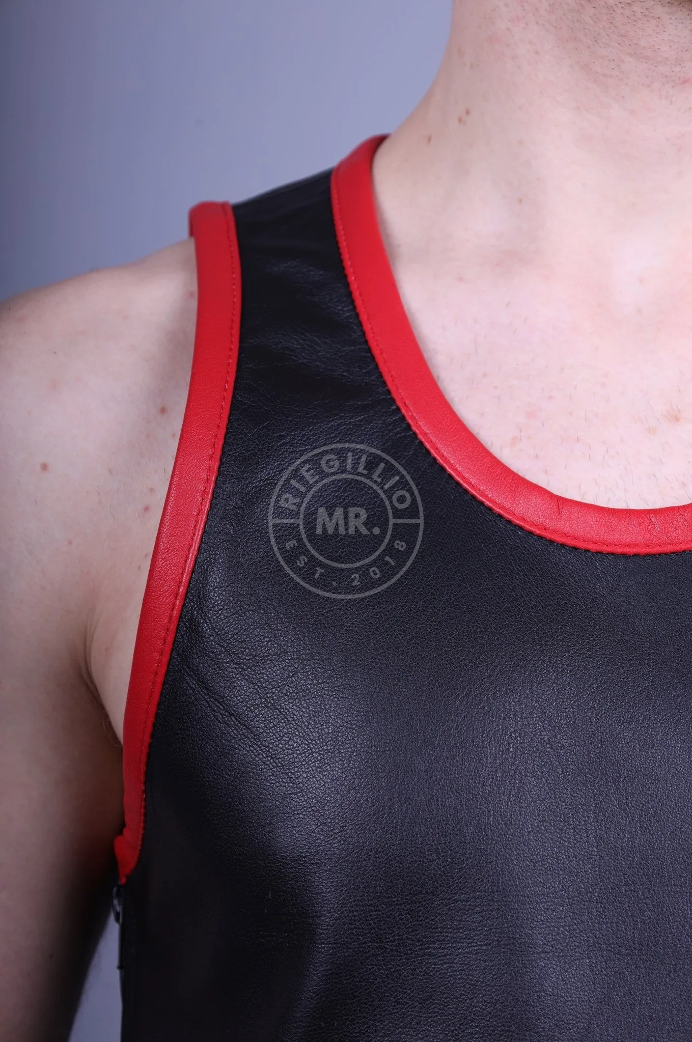 Leather Tank Top - Red Piping