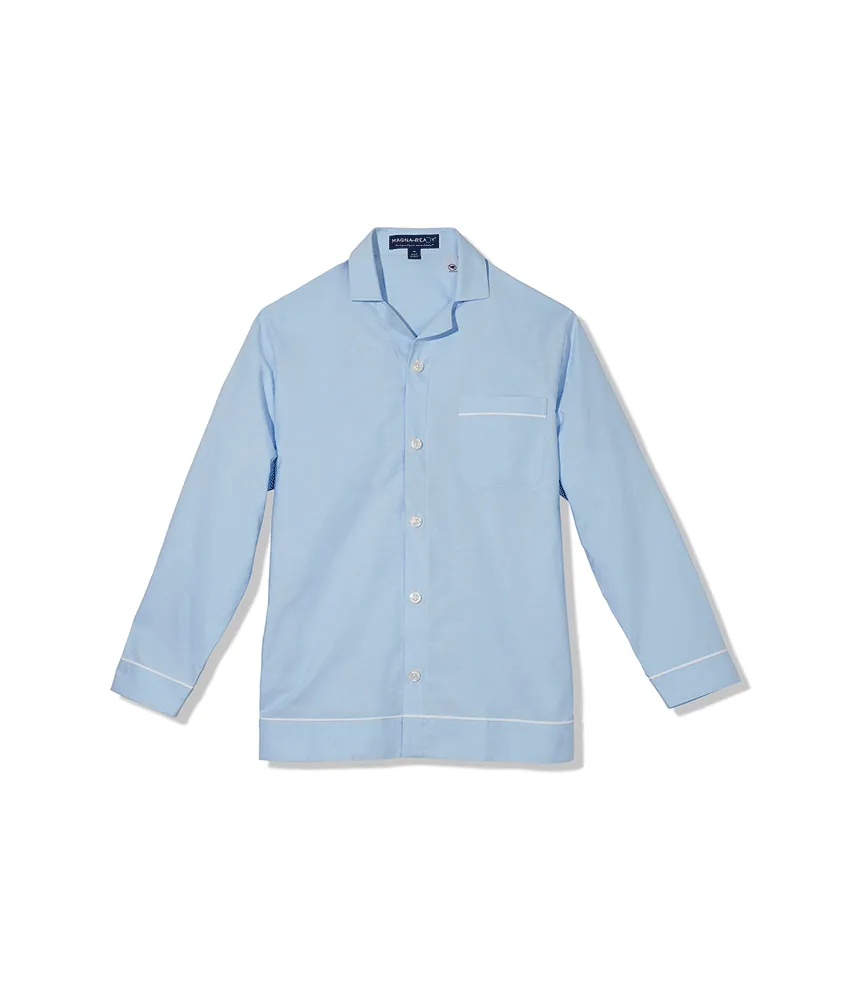 Light Blue Oxford Long Sleeve Pajama Top with Magnetic Closures