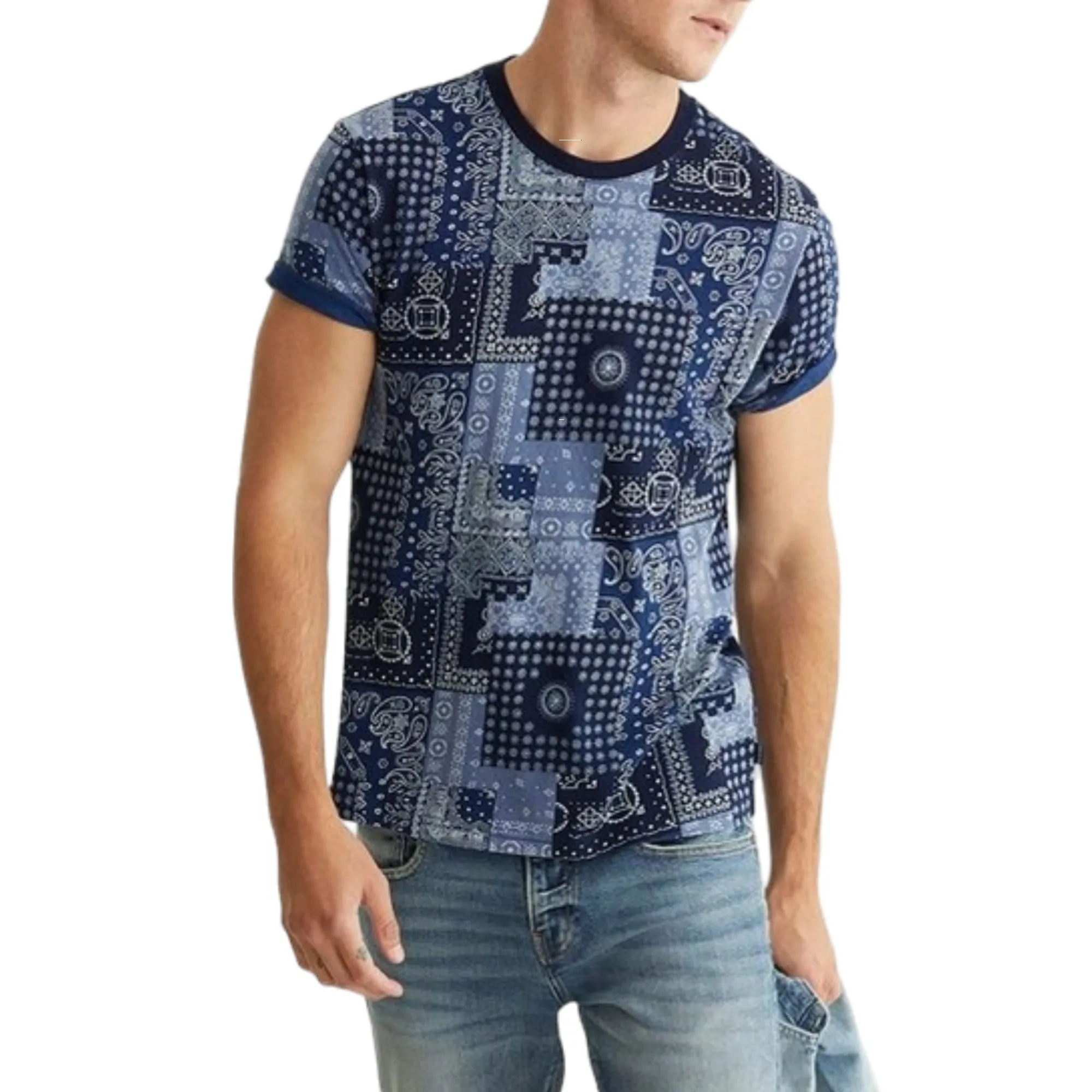 Lucky Brand Men's Soft Cotton Tee Indigo Bandana Print T-Shirt