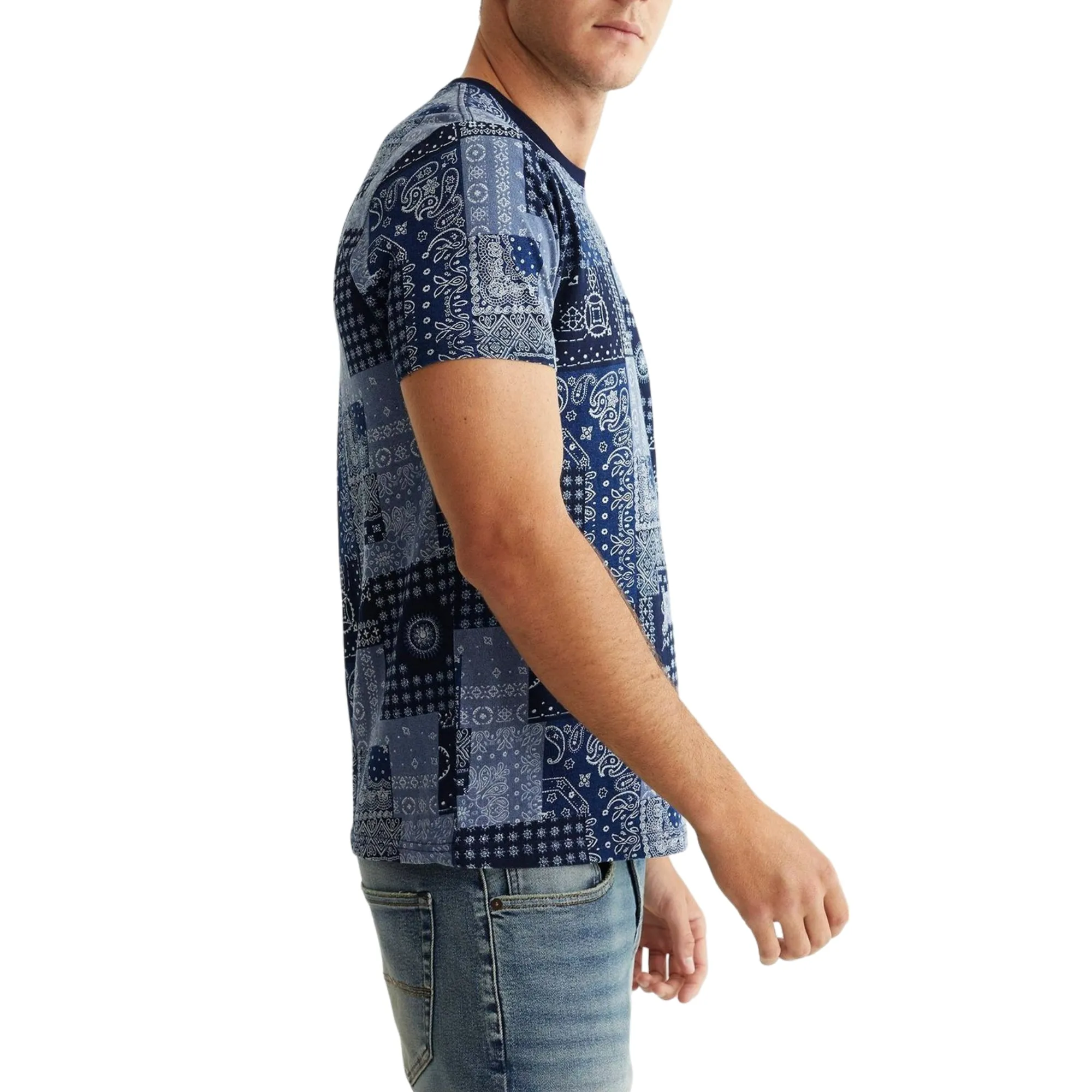 Lucky Brand Men's Soft Cotton Tee Indigo Bandana Print T-Shirt