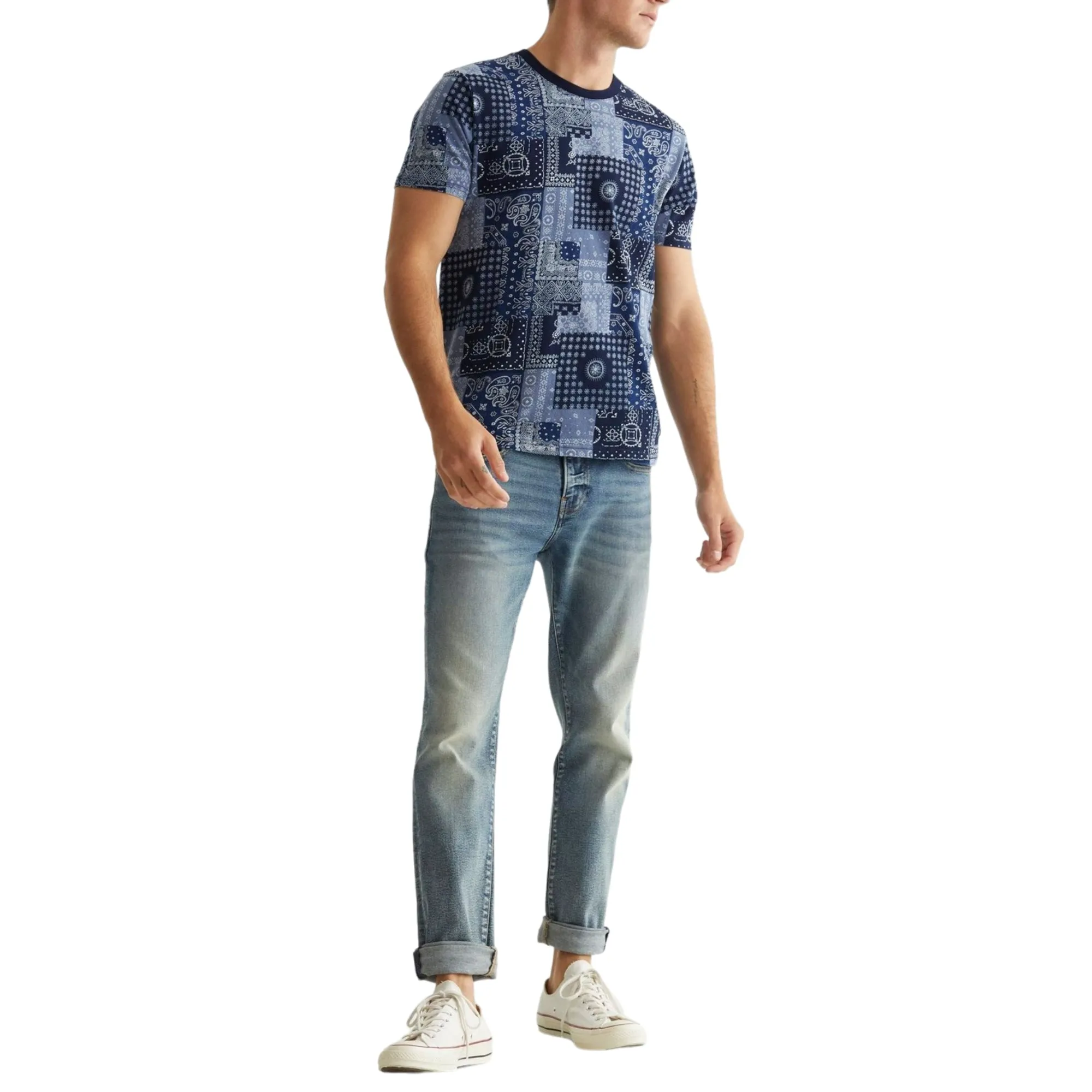 Lucky Brand Men's Soft Cotton Tee Indigo Bandana Print T-Shirt