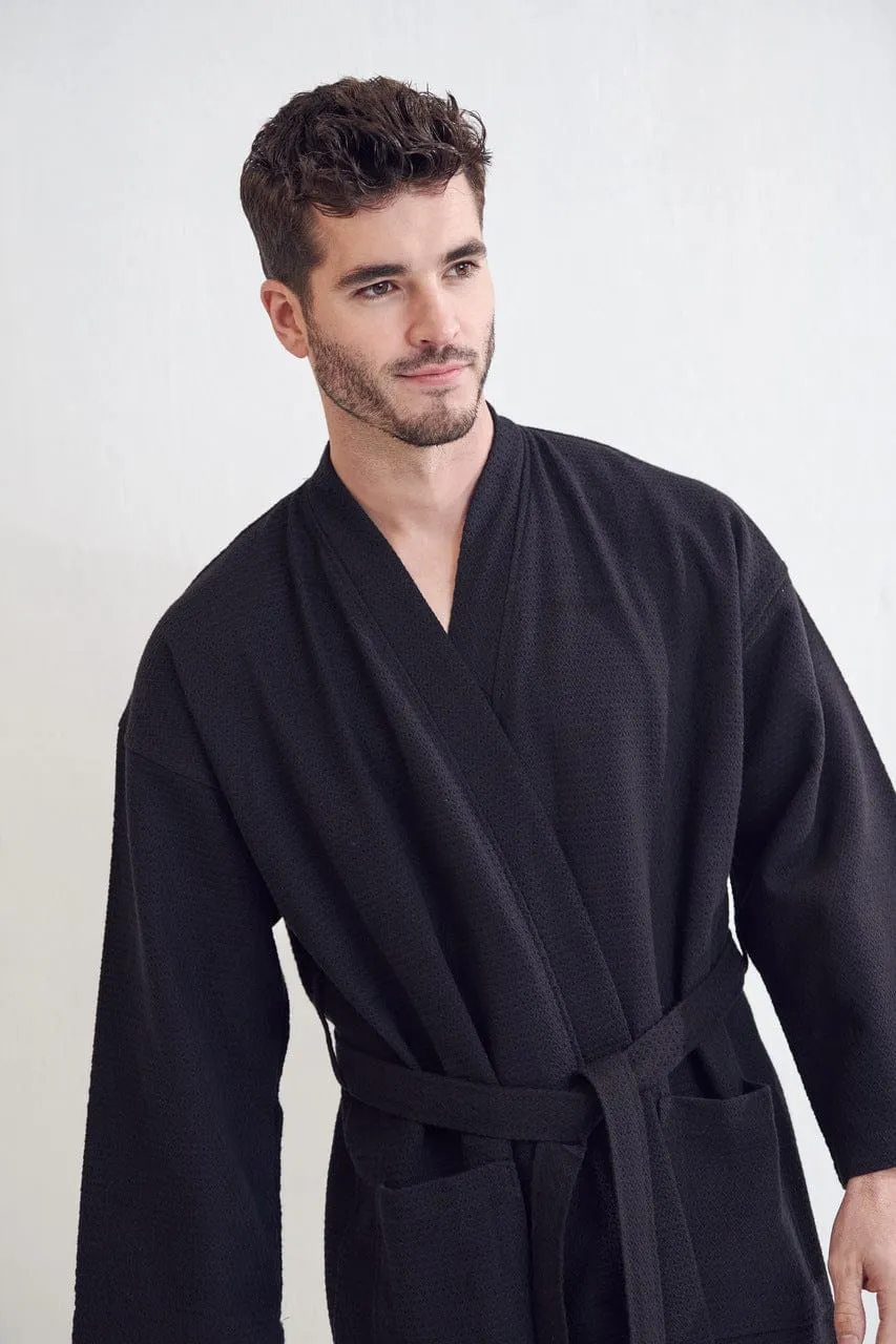 Men's Spa Cotton Turkish Bathrobe, Luxurious & Lightweight, Breathable & Softness, (Black)