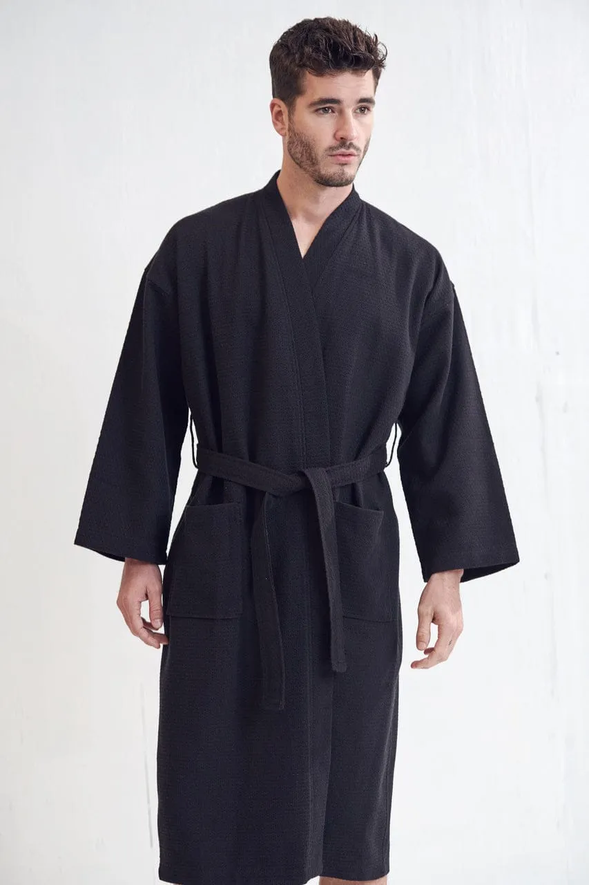 Men's Spa Cotton Turkish Bathrobe, Luxurious & Lightweight, Breathable & Softness, (Black)