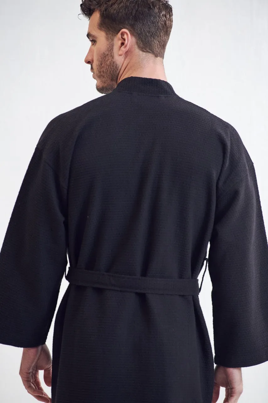 Men's Spa Cotton Turkish Bathrobe, Luxurious & Lightweight, Breathable & Softness, (Black)