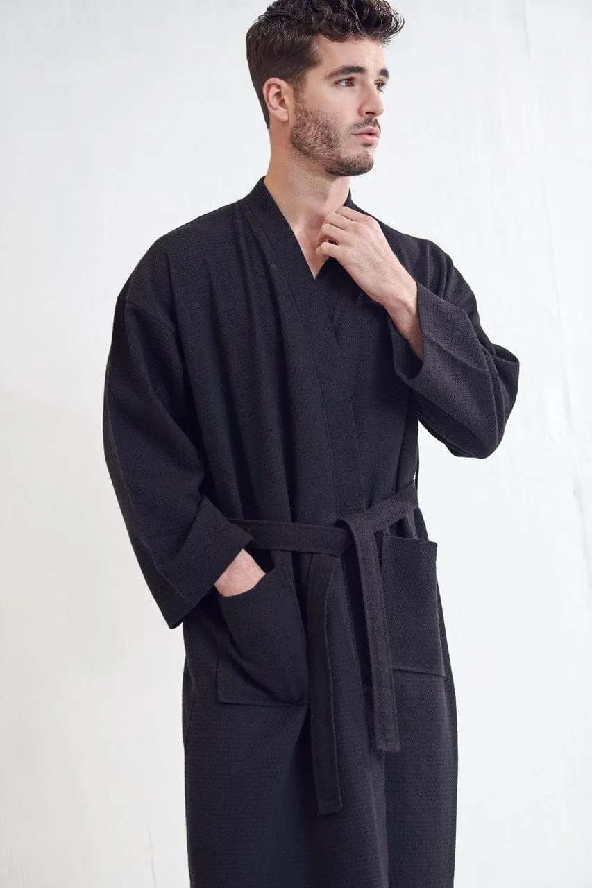 Men's Spa Cotton Turkish Bathrobe, Luxurious & Lightweight, Breathable & Softness, (Black)