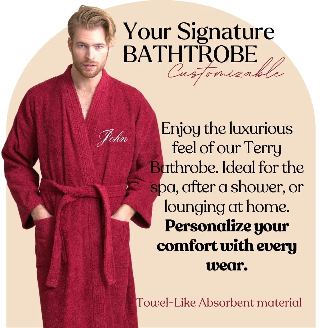 Men's Terry Cloth Cotton Turkish Bathrobe, Kimono Style, Luxurious & Comfortable, (Burgundy)