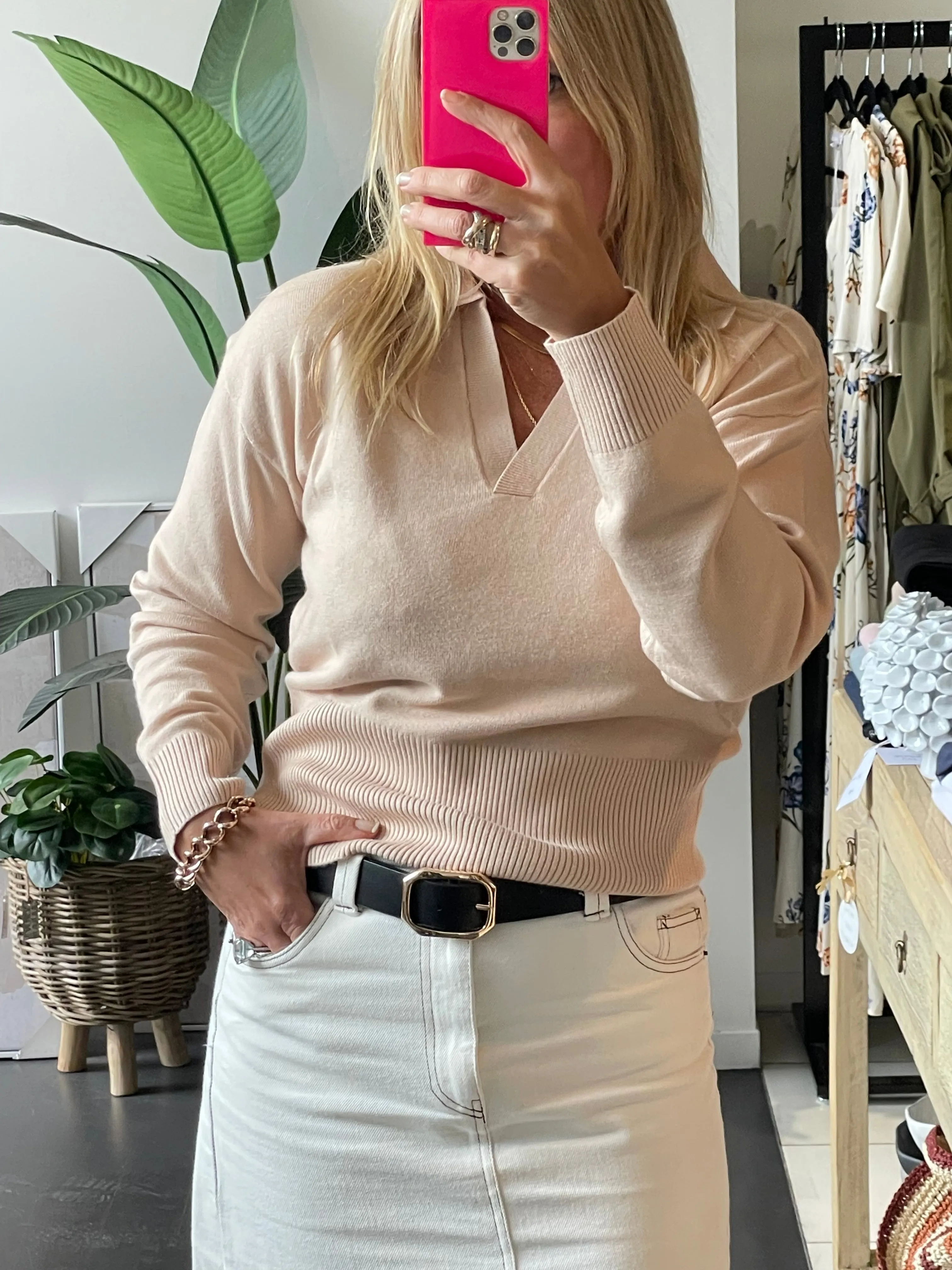 Milano Polo Knit Top - SAND