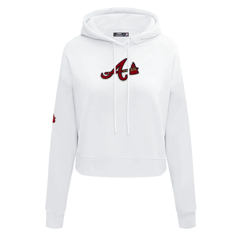 MLB ATLANTA BRAVES CLASSIC WOMEN'S CROPPED PO HOODIE (WHITE)