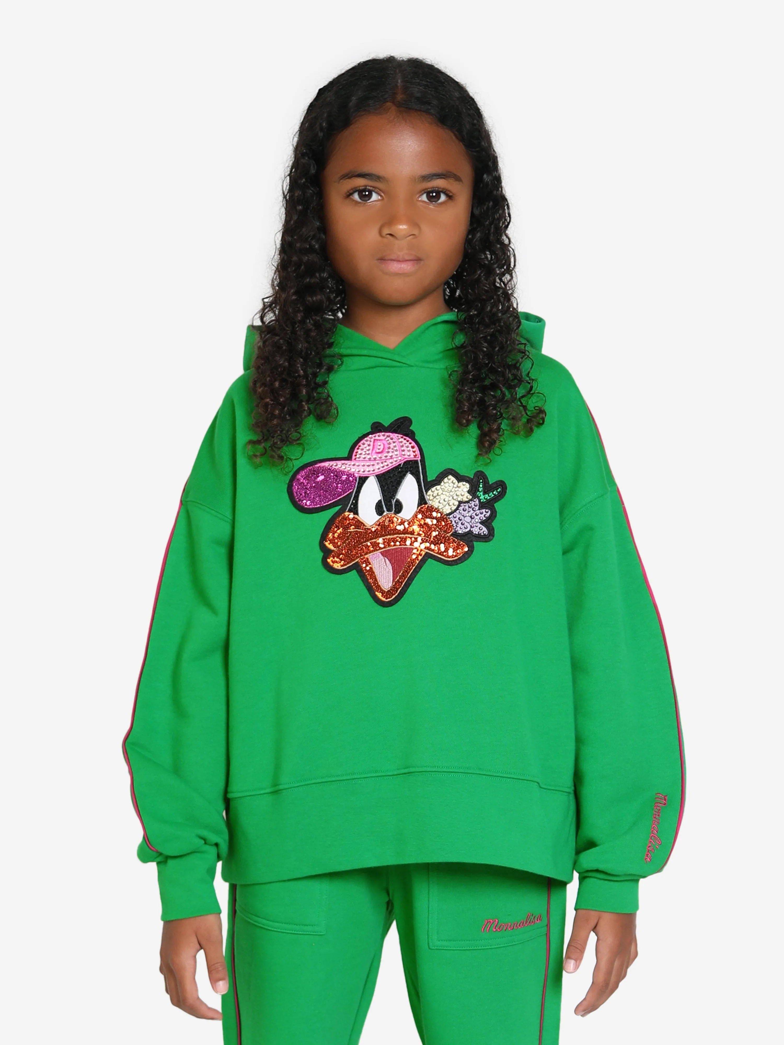 Monnalisa Girls Diamante Daffy Duck Hoodie in Green