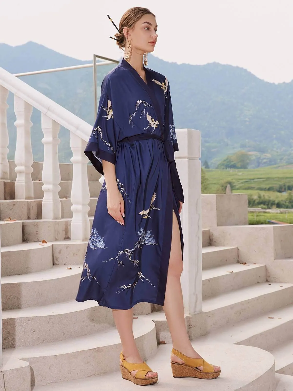 Mountain Crane Kimono Robe