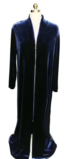 *NEW - DIAMOND TEA LUXURIOUS ZIP UP FRONT VELOUR ROBE IN MIDNIGHT NAVY - SIZE LARGE #2