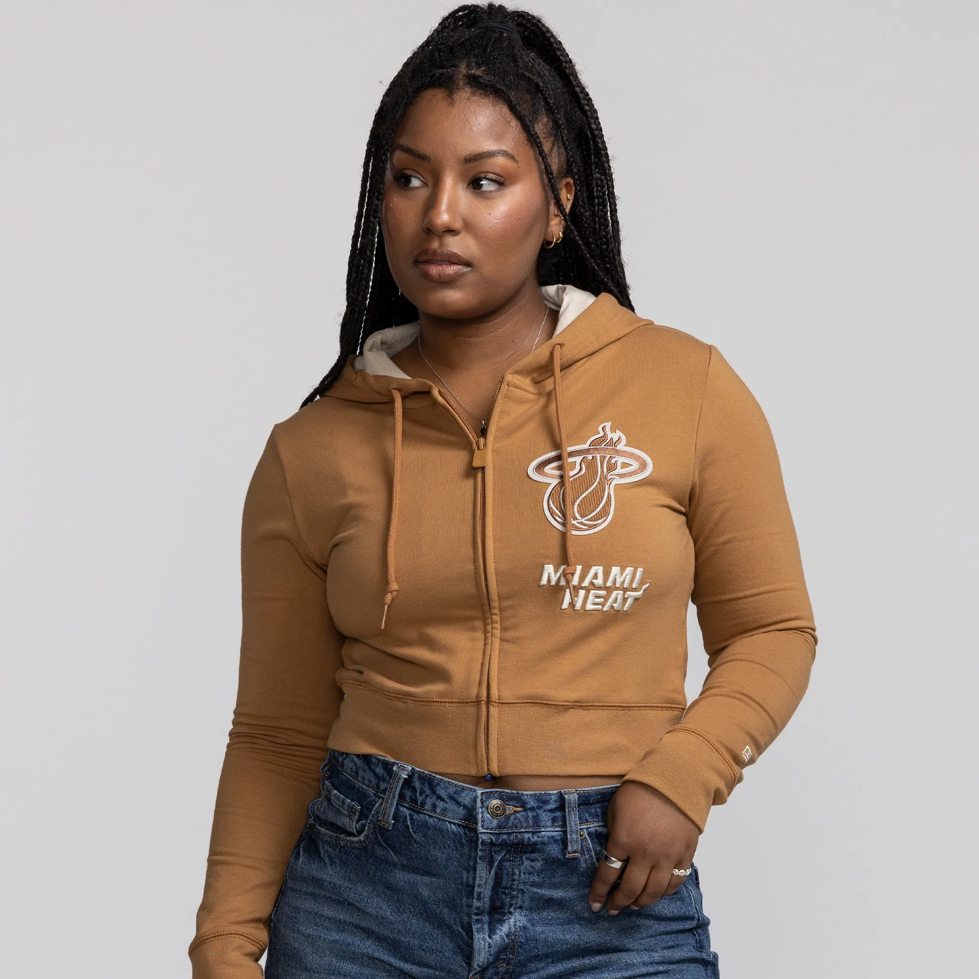 New Era Miami HEAT Tan Full Zip Crop Women's Hoodie