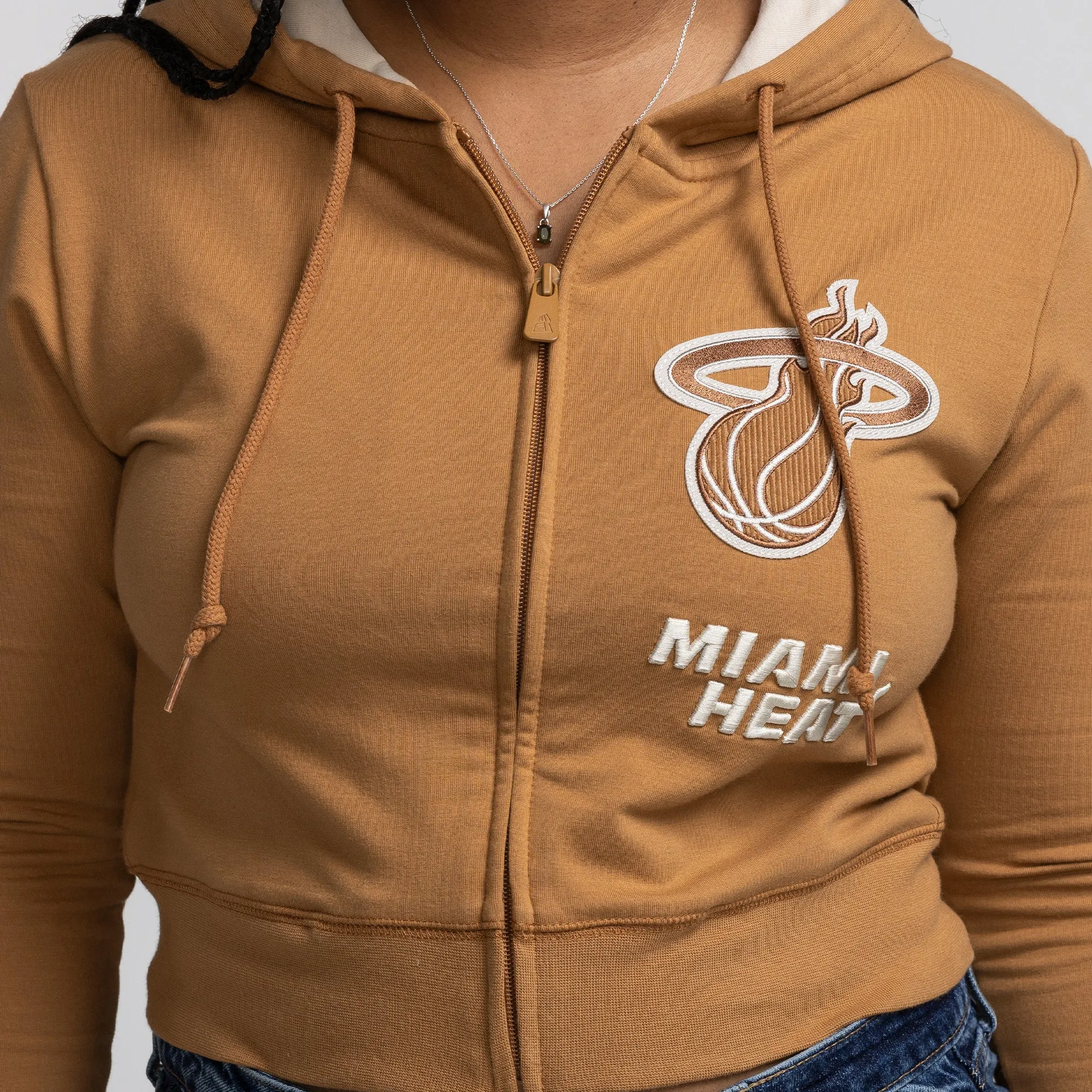 New Era Miami HEAT Tan Full Zip Crop Women's Hoodie