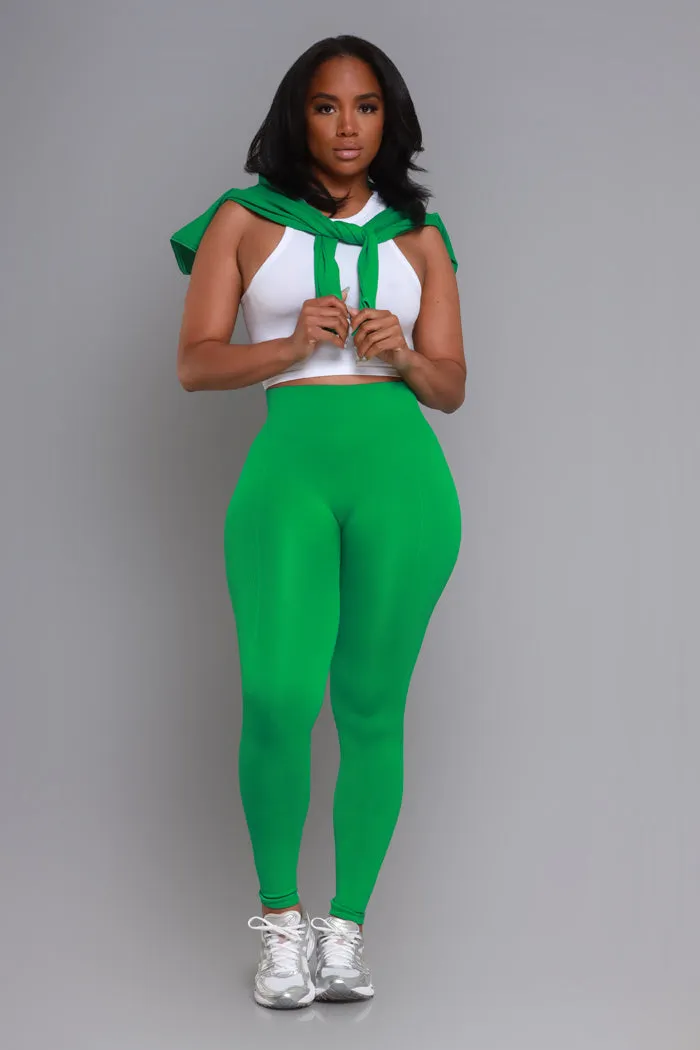 No Idea Zip-Up Cropped Legging Set - Kelly Green