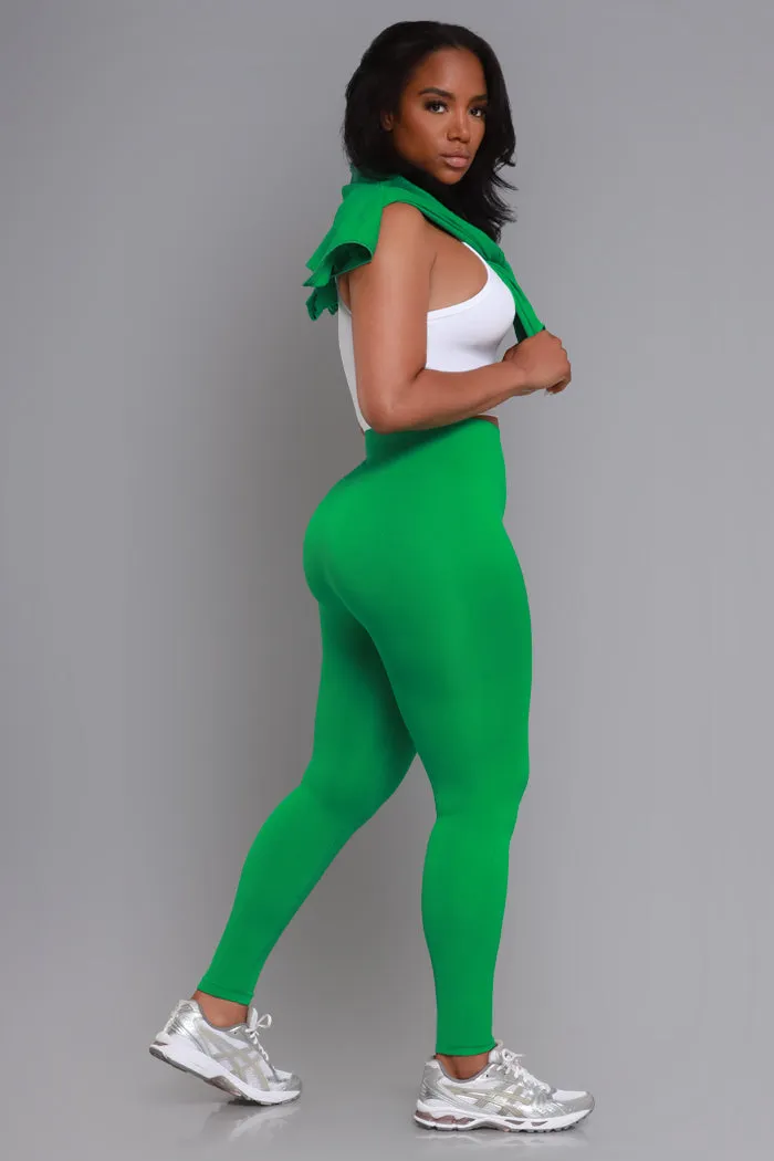 No Idea Zip-Up Cropped Legging Set - Kelly Green