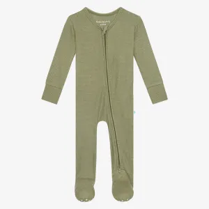 Olive Waffle - Footie Zippered One Piece Posh Peanut