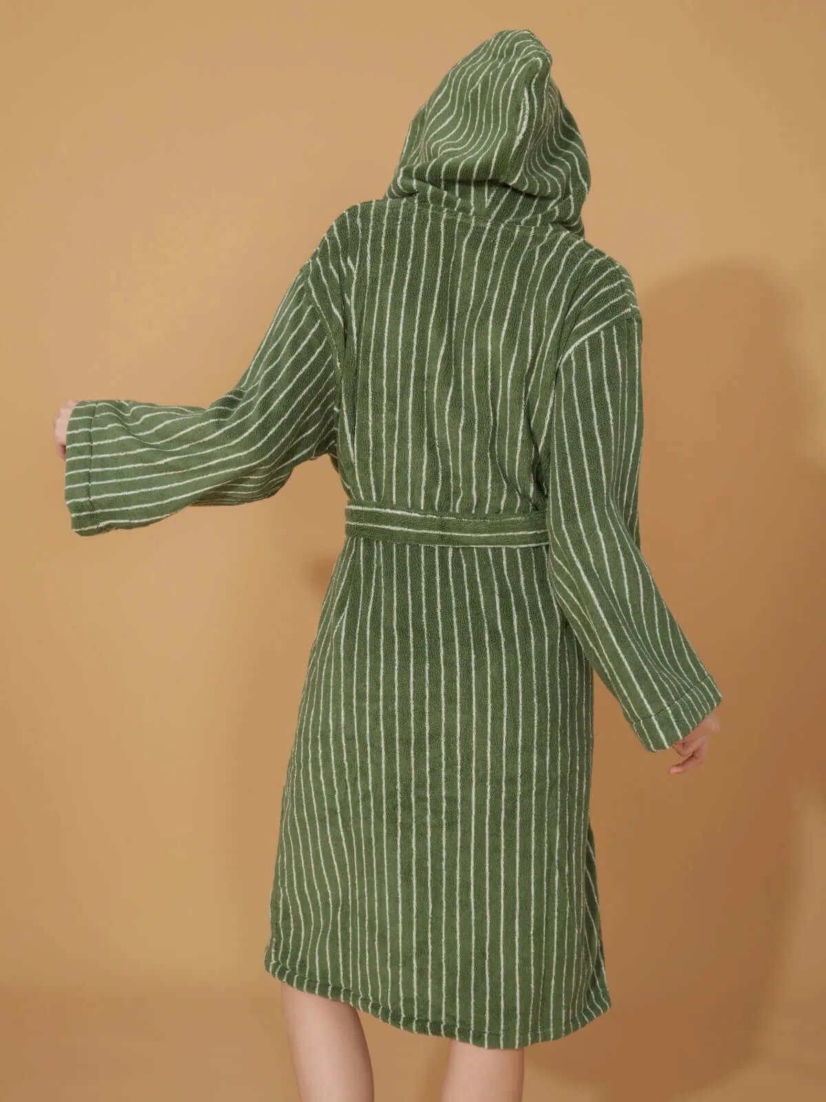 Organic Cotton Striped Bathrobe Green