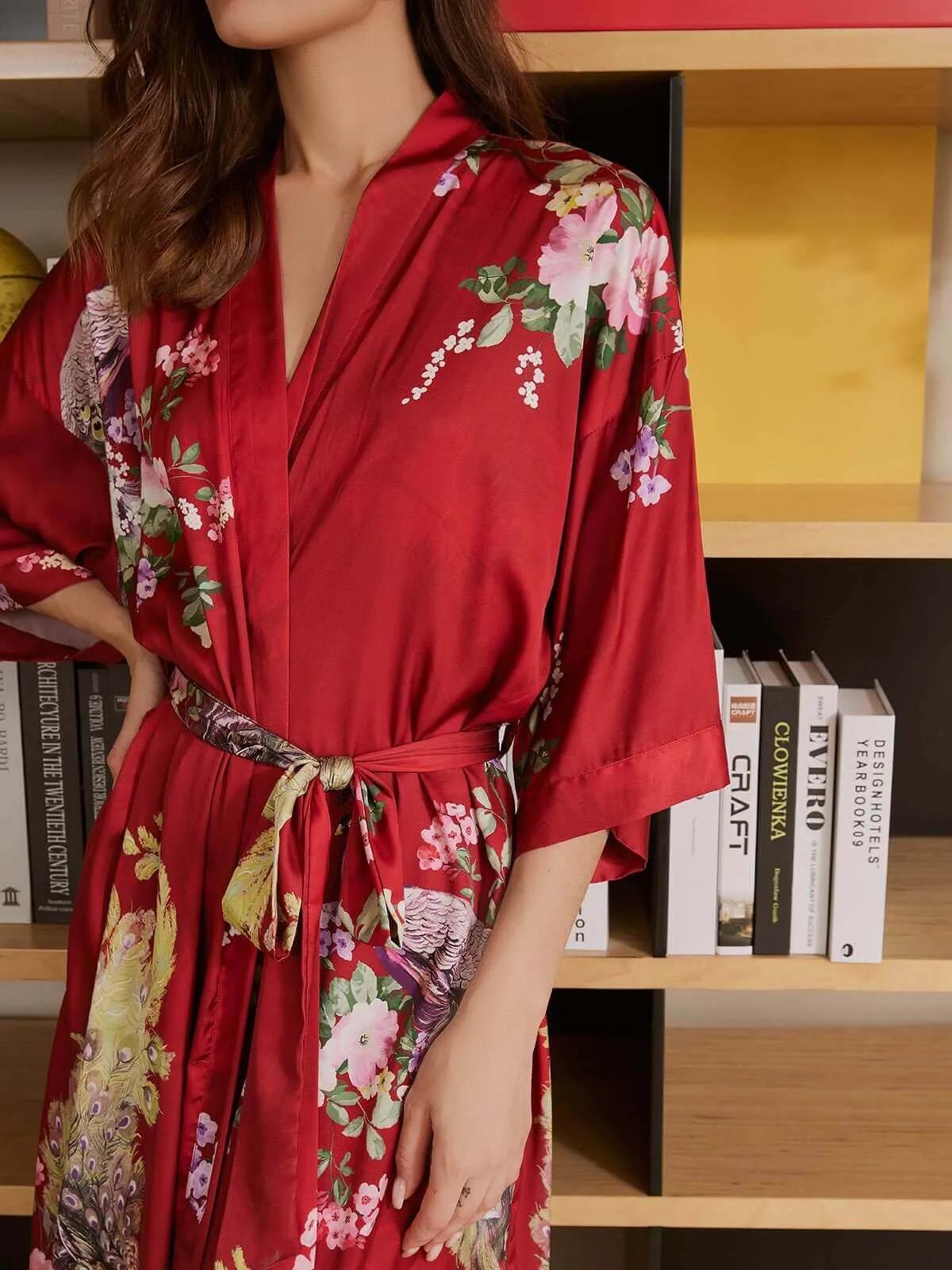 Peacock Red Kimono Robe