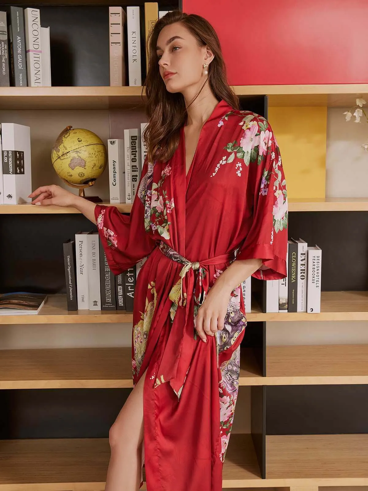 Peacock Red Kimono Robe