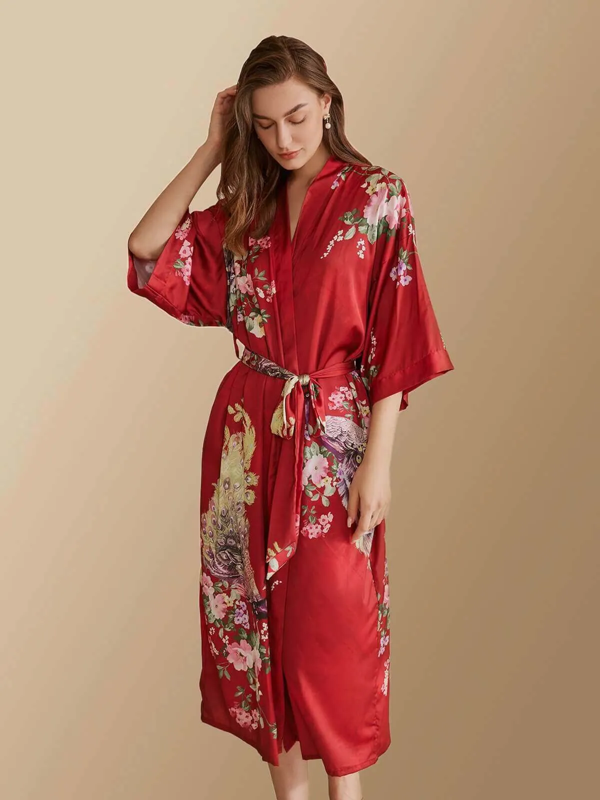 Peacock Red Kimono Robe