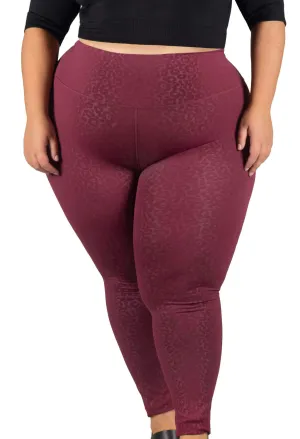 Plus Size High Waisted Burgundy Leopard Print Leggings