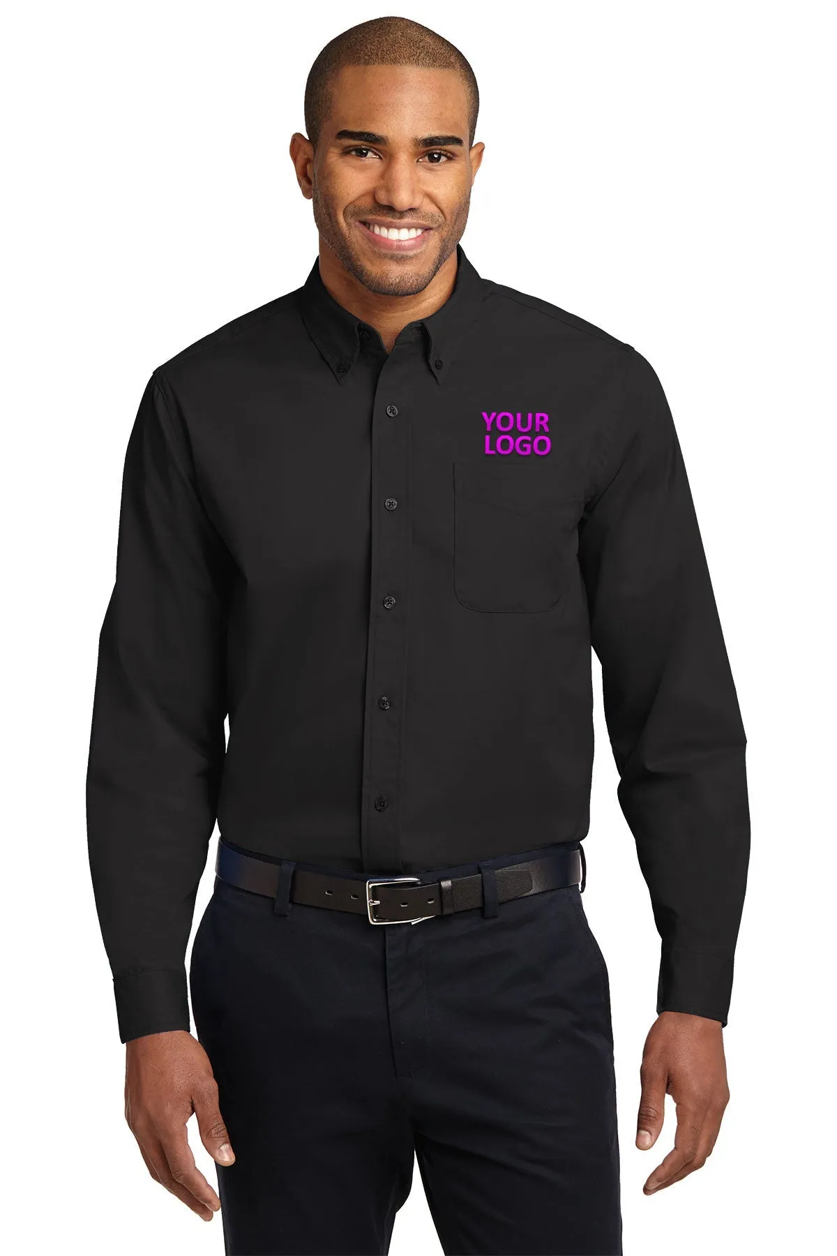 Port Authority Easy Care Custom Shirts, Black/ Light Stone