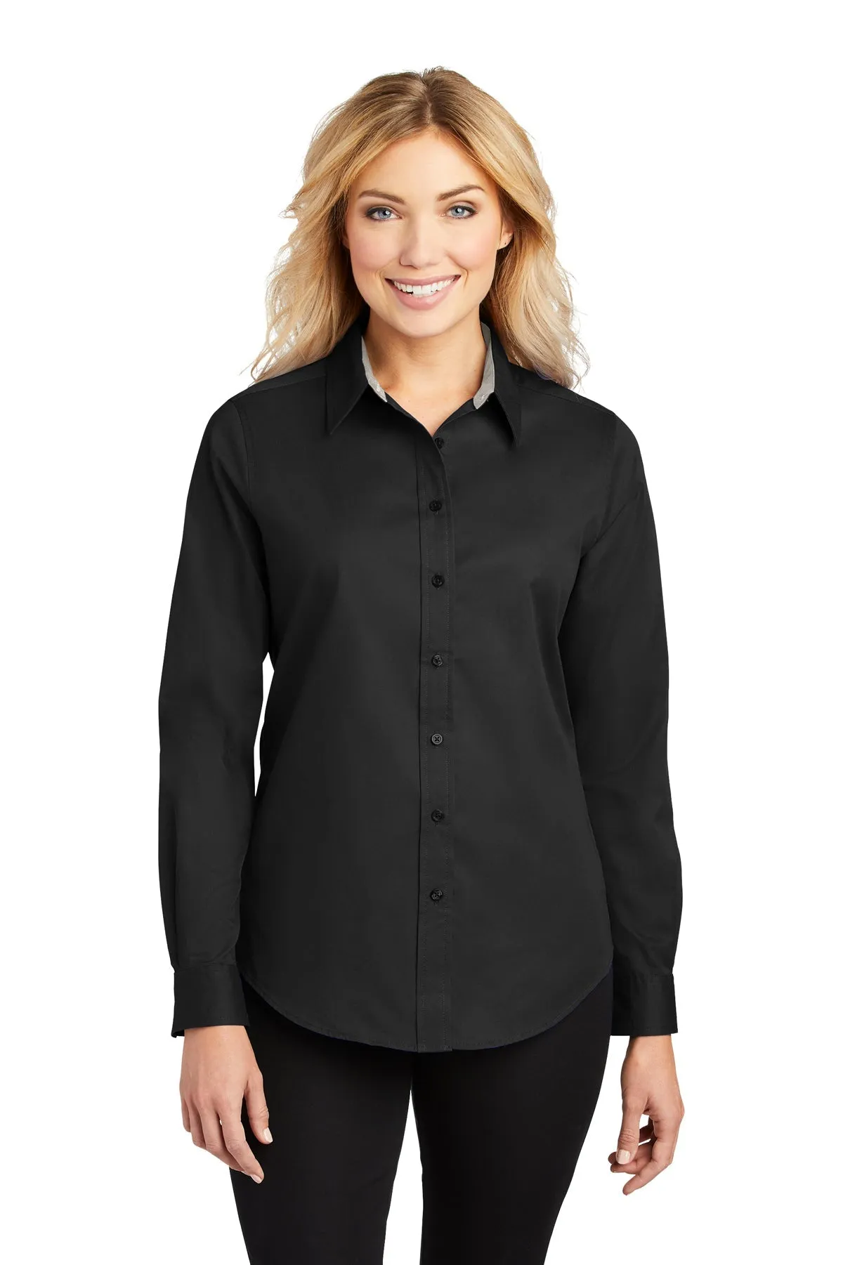 Port Authority Ladies Custom Easy Care Shirts, Black/ Light Stone