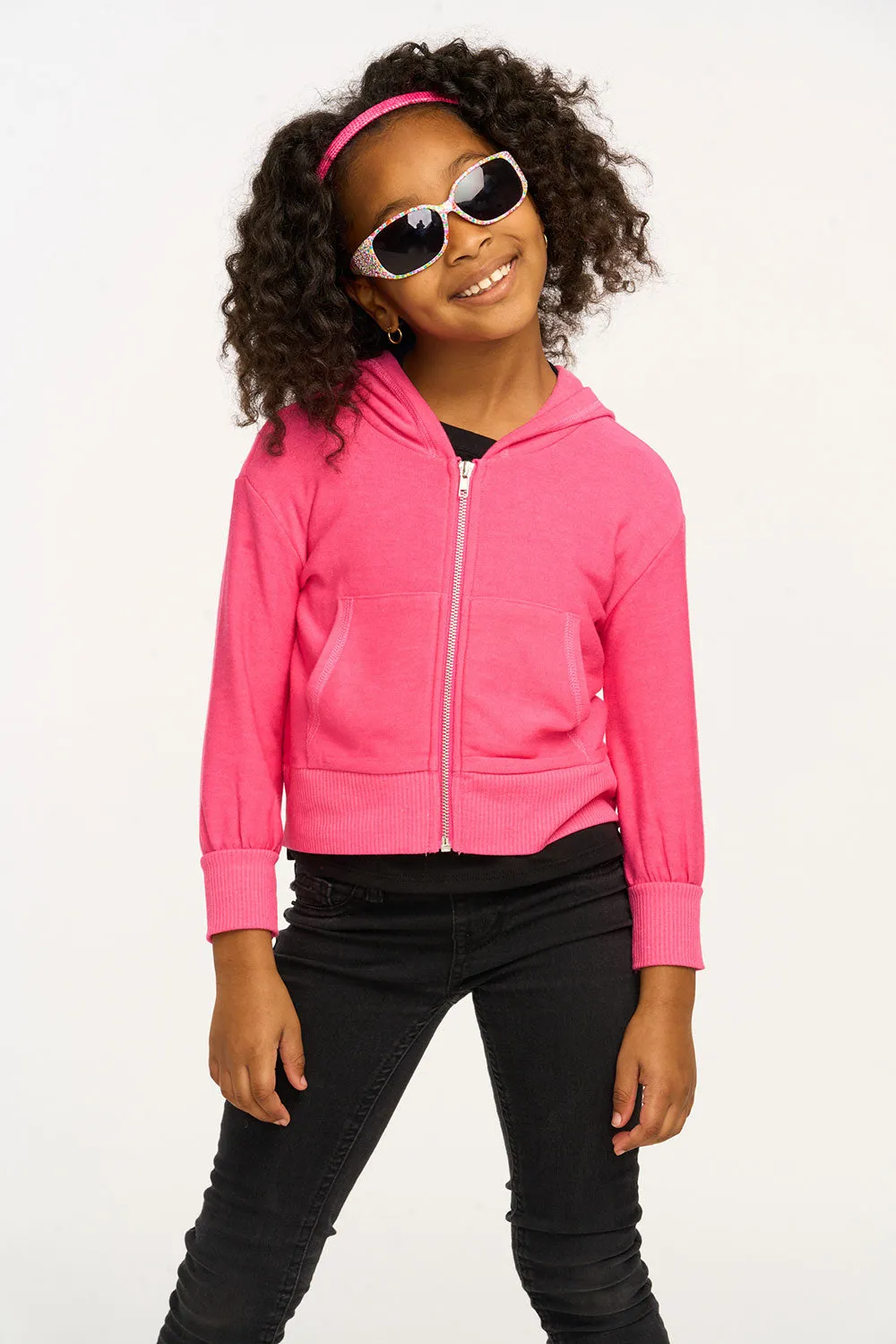 Puffy Flamingo Pink Cozy Knit Zip Up Hoodie